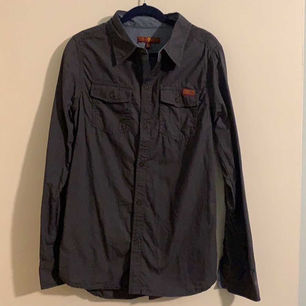 7 for all Mankind Boys button up with denim detailing large Charcoal Grey
